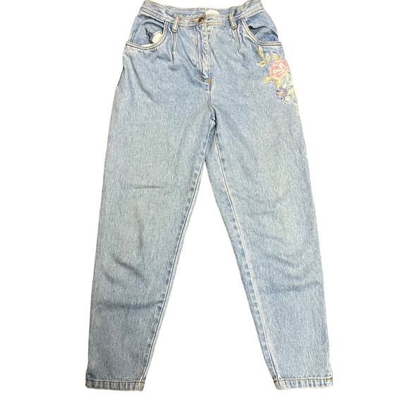 Vintage 1990's Together Floral Embroidered Straight Leg High Waist Denim Size 6P - Picture 1 of 12